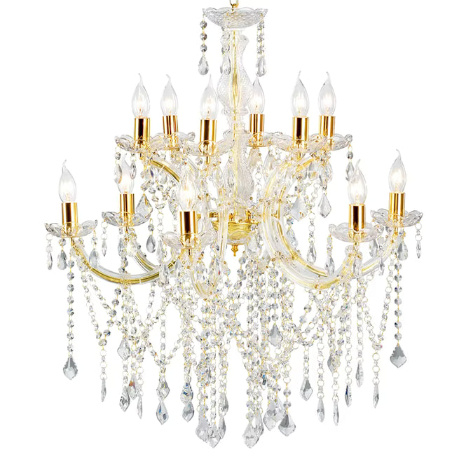 Luxury Gold Crystal Chandelier Pendant Light with 12 E14 Sockets for Living and Dining Rooms