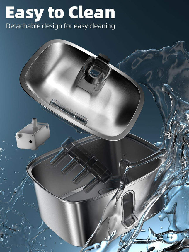9L Stainless Steel Pet Water Fountain with Automatic Cycle & Silent Adjustable Pump