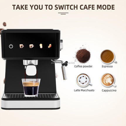 Compact Espresso Maker with 19-Bar Pressure, Milk Foam Wand & 0.8L Detachable Tank