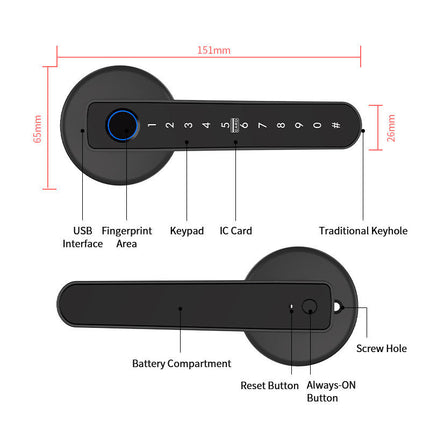 Smart Fingerprint Door Handle Lock 5-in-1 Bluetooth Passcode IC Card Keyless Entry