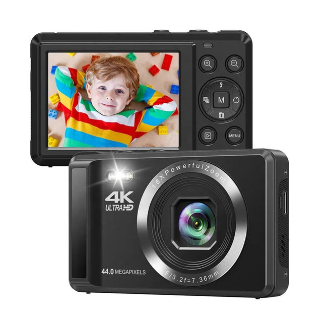 Portable 44MP 4K Digital Camera with Auto Focus, Time-Lapse, Slow Motion and 16x Zoom