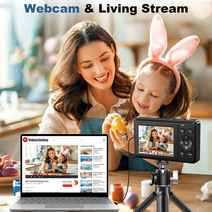 Portable 44MP 4K Digital Camera with Auto Focus, Time-Lapse, Slow Motion and 16x Zoom
