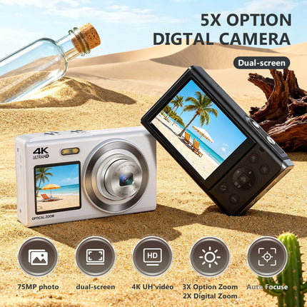 4K Digital Camera with WiFi, 75MP, Autofocus, Time-Lapse & Slow Motion Recording