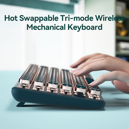 Wireless Mechanical Keyboard 83-Key Retro Electroplated Design with LED Backlight, USB-C, Multi-Mode Connectivity