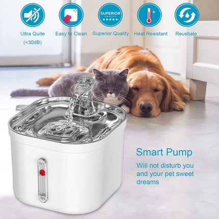 2L Stainless Steel Pet Water Fountain with Adjustable Silent Pump and Multi-Stage Purification