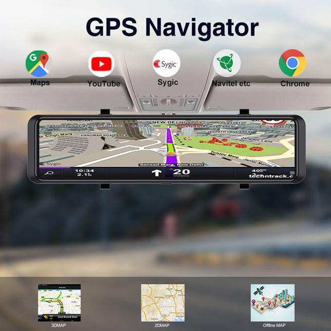 11.26" Android 14 Touch Car DVR with Dual 1080P Cameras, 4GB RAM, 64GB Storage & Parking Monitor