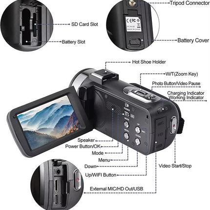 8K UHD Video Camera with 48MP Photos, 3-Inch Touch Screen and WiFi