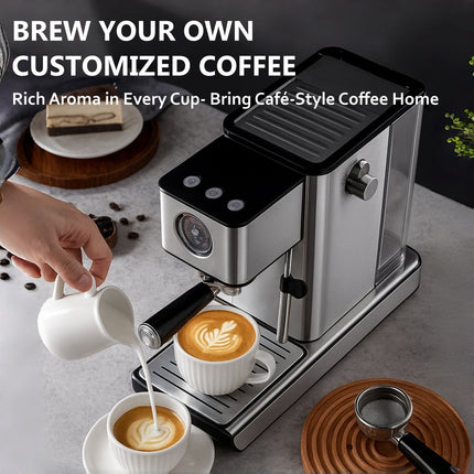 Stainless Steel 15 Bar Espresso Coffee Machine with 1.2L Tank