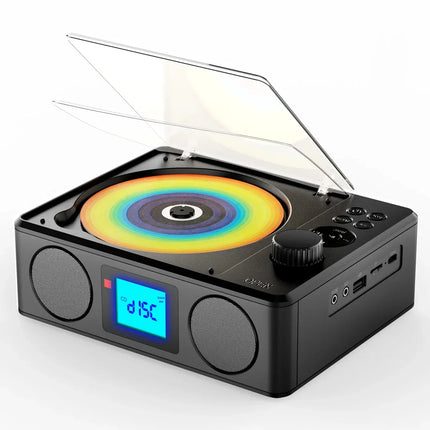 Portable Rechargeable CD Music System with Bluetooth, FM Tuner & Wireless Remote – Black