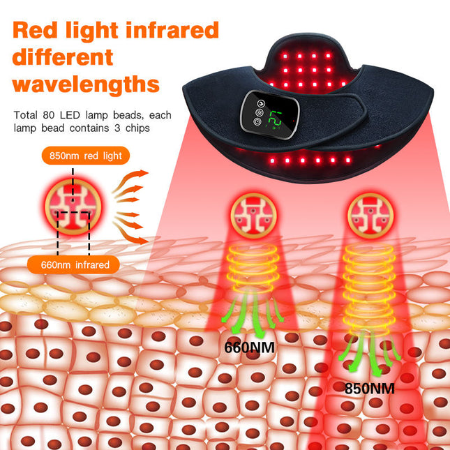 Wireless LED Neck & Shoulder Light Relaxation Wrap – 660nm Red & 850nm Infrared Recovery Pad