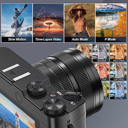 Compact 5K Travel Camera with 8x Digital Zoom, Smart Focus, Anti-Shake Technology & Integrated LED Light