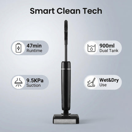 Cordless Wet & Dry Vacuum Mop 22.2V 9kPa Suction, LED Display, Self-Cleaning, 48 Min Runtime