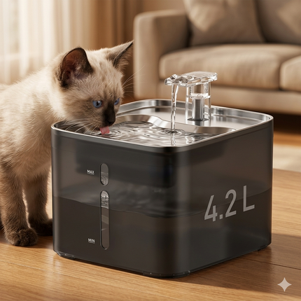 4.2L Automatic Pet Water Fountain with 304 Stainless Steel Tray and Silent Pump