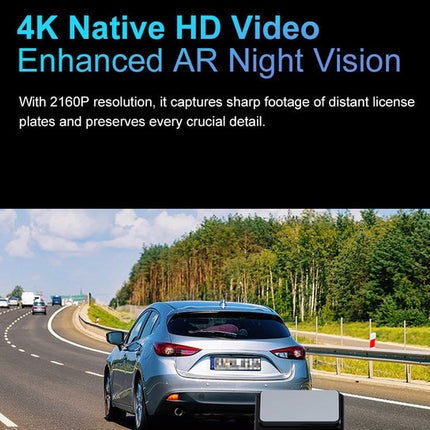 Ultra HD 4K Front & 1080P Rear Dash Camera with App Control, GPS & Type-C Charging – Black