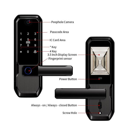 Keyless Smart Deadbolt Lock with Fingerprint Recognition, Remote Unlock and App Control Eyehole
