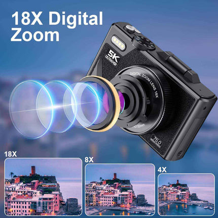 5K Digital Camera with WiFi, 75MP UHD Video Recording, 3.0" Screen & Time-Lapse