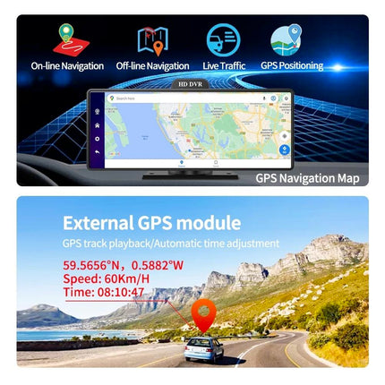10.26 Inch Portable Android 13 Car Display with Dual Dash Cameras, Wireless CarPlay & Android Auto