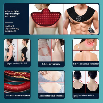 Portable LED Light Relaxation Wrap for Neck and Shoulder Support Black
