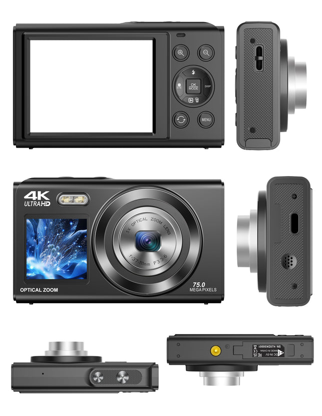 4K Digital Camera with WiFi, 75MP, Autofocus, Time-Lapse & Slow Motion Recording