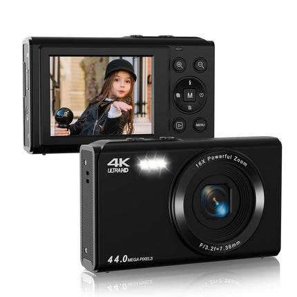 44MP 4K Digital Camera with Autofocus, 16x Digital Zoom, 2.4 Inch Screen & LED Fill Light