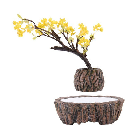 Floating Resin Bonsai Planter with Rotating Magnetic Base – Modern Levitating Flower Pot for Home and Office