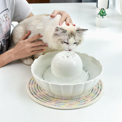 2.1L Ceramic Pet Water Fountain with Silent Adjustable Pump and Multi-Stage Purification