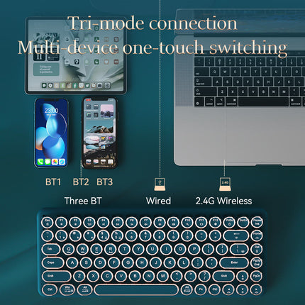 Wireless Mechanical Keyboard 83-Key Retro Electroplated Design with LED Backlight, USB-C, Multi-Mode Connectivity