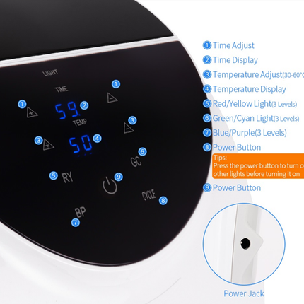 7 Color LED Face Light Relaxation Machine with Temperature Control 30 Minute Timer 96 Beads White