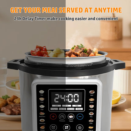 1000W Electric Pressure Cooker 6L Capacity with Digital Controls and Aluminum Inner Pot