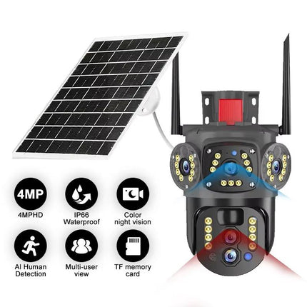 4G Solar Security PTZ Camera with Tri-Lens System, 10X Hybrid Zoom & Full-Color Night View