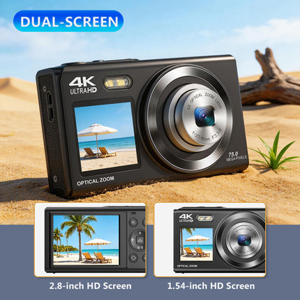 4K Digital Camera with WiFi, 75MP, Autofocus, Time-Lapse & Slow Motion Recording