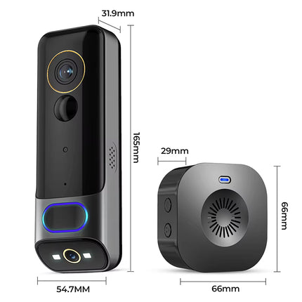 5MP Dual Lens 2K IP65 Wireless Video Doorbell with PIR Motion Detection, Two-Way Audio & Micro SD Storage