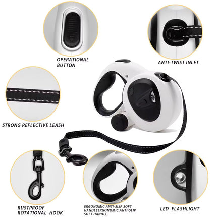 USB Rechargeable LED Pet Leash with 7 Hour Light Runtime for Safe Night Walks