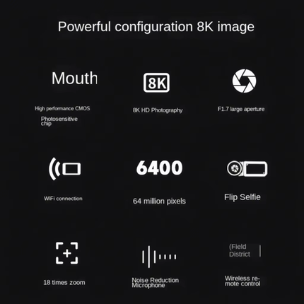8K Digital Camera with 64MP Photos, 18X Digital Zoom, WiFi & 3.0-Inch Touch Screen