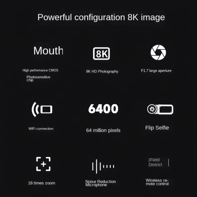 8K Digital Camera with 64MP Photos, 18X Digital Zoom, WiFi & 3.0-Inch Touch Screen