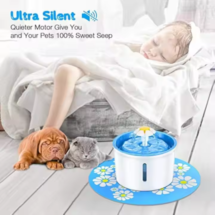 1.6L Flower Pet Water Fountain with LED Light and Silent Adjustable Pump