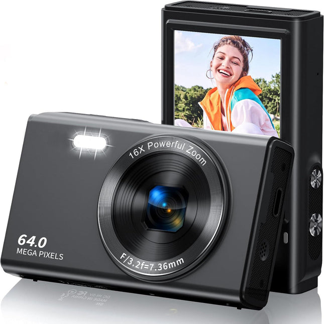 64MP 4K Digital Camera with Autofocus, 16x Digital Zoom, 2.8 Inch Touch Screen and LED Fill Light