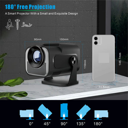 Compact Android Smart Projector 720p WiFi6 Bluetooth50 for Home Cinema