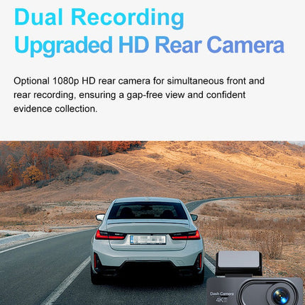 Ultra HD 4K Front & 1080P Rear Dash Camera with App Control, GPS & Type-C Charging – Black