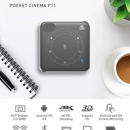 Mini Projector 65 Lumens, Auto Horizontal Keystone, 2.4/5G Dual WiFi, Supports 3D & 4K Input