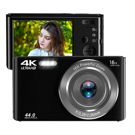 44MP 4K Digital Camera with Auto Focus, 16x Digital Zoom, 2.8 Inch Screen & LED Fill Light