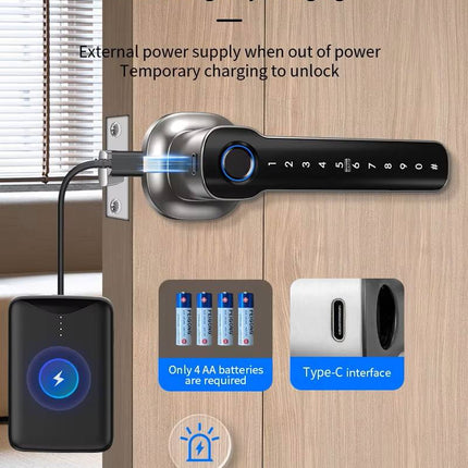 Smart Fingerprint Door Handle Lock with Bluetooth, Passcode, IC Card & Key Access