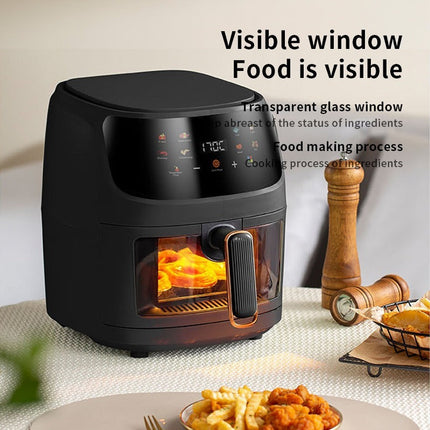 Large Capacity Digital Air Fryer Glass Body 8L 1350W Fast Even Cooking Black