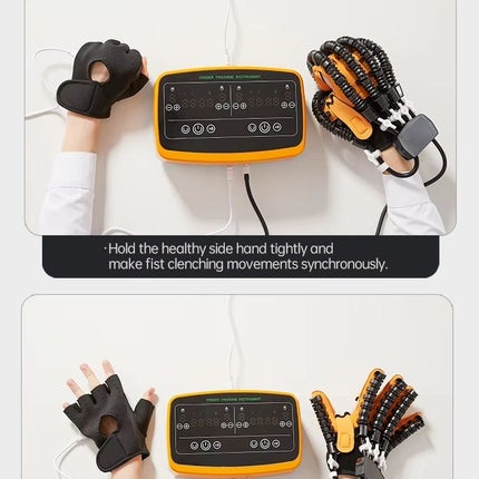 Portable Electric Hand Relaxation Gloves Dual Hand Finger Recovery support Trainer Adjustable Intensity Orange