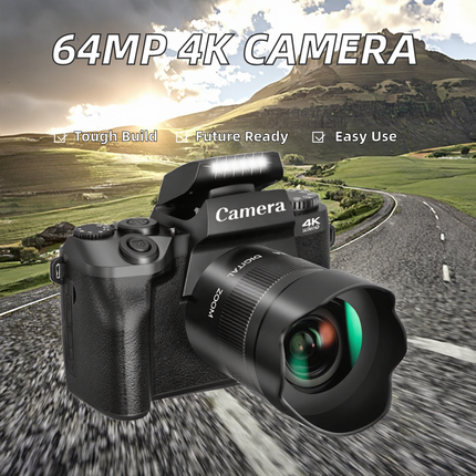 4K 64MP Digital Camera with Dual Front & Rear Cameras, 4 Inch HD Touchscreen, WiFi, 3000mAh Battery