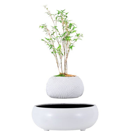 Floating Levitating Resin Planter White Ceramic Style Base Hovering Bonsai Pot Home Decor