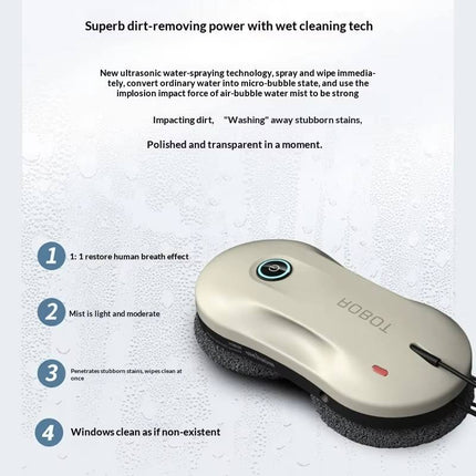 Cordless Window Cleaning Robot with 70ml Tank, Remote Control & Multi-Surface Glass Cleaning