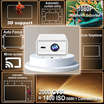 Portable Android 12 Smart Projector with Auto Focus, 1500 ANSI Brightness, Full HD 1080P