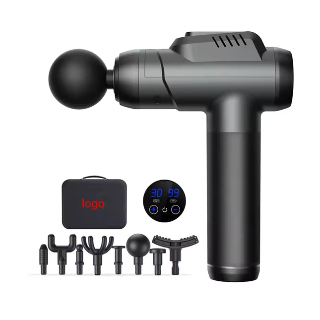 8 Head Rechargeable Massage Gun with LCD Screen and Adjustable Speed Settings