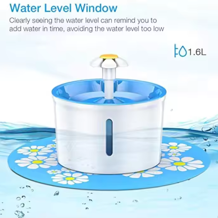 1.6L Flower Pet Water Fountain with LED Light and Silent Adjustable Pump